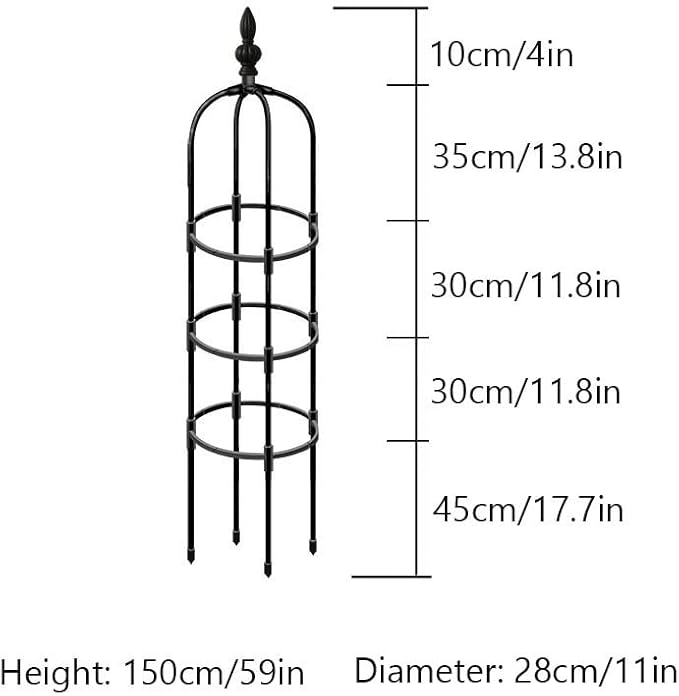 RADAAB Garden Trellis for Climbing Plants Vine Jasmine 35.5 59 71 82.7 High Outdoor Tower Obelisk Garden Trellis Plants Support Flowers Stands (Black) (Size : 11/28cm Dia. x 59/150cm H)