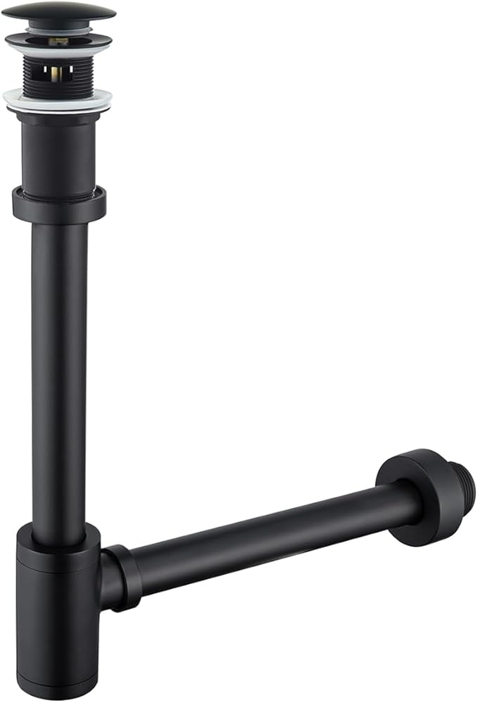 RANDOM Black Brass Bottle P Trap with Pop Up Drain Stopper with Overflow11.81″ Slip Joint Extension Tube Adjustable Bathroom Basin Sink Waste Drain Trap Kit 1 1/4