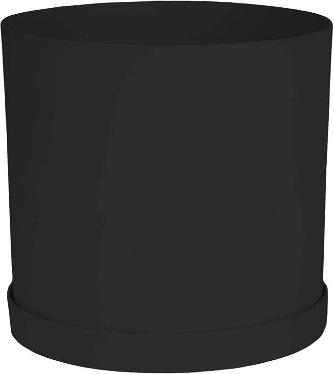 Bloem Mathers Round Planter with Saucer Tray: 10 - Black - Modern Design Durable Plastic Pot Removable Saucer for Indoor &amp Outdoor Use Gardening 2.6 Gallon Capacity