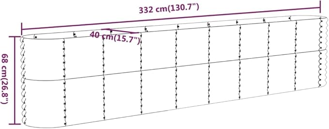 SKM Garden Raised Bed Powder-Coated Steel 130.7x15.7x26.8 Gray (18.28 KG/40.216 LBS)