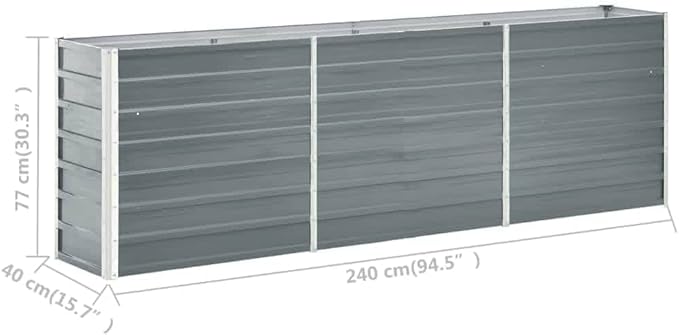 Outdoor Garden Raised Bed Galvanized Steel Metal Outdoor Garden Raised Planter Box for Flowers Vegetables Fruits Herbs Gray 94.5x15.7x30.3