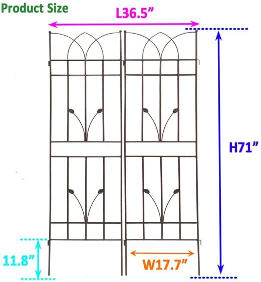 4 Pack 71x17.7 Inch Brown Metal Garden Trellis Rustproof Outdoor Climbing Plant Support for Vines Roses Peas Ivy Clematis Jasmine Vegetable Flowers Easy Assembly Weather Resistant Plant Frame
