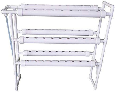 INTBUYING PVC Hydroponics Growing System 54 Sites 6 Pipes Grow Kit for Leafy Vegetables 3 Layers 2 Rows Vertical Hydroponic Kit with 110V Pump Hose Basket Planting Sponges