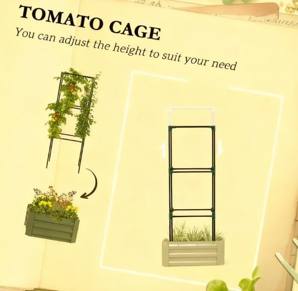 Garden BedGalvanized Planter BoxRaised Garden Bed with Cage for Climbing Vines