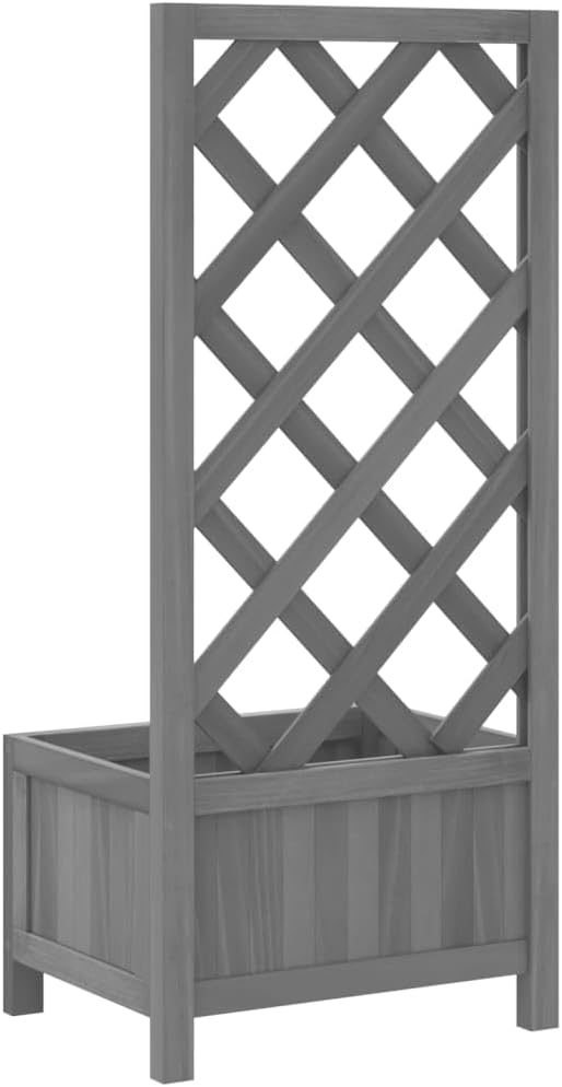 Wood Planter with Trellis Outdoor Raised Garden Bed with Trellis Wooden Planter Box for Climbing Plants 15.7x11.8x35.4 Gray Solid Wood Fir