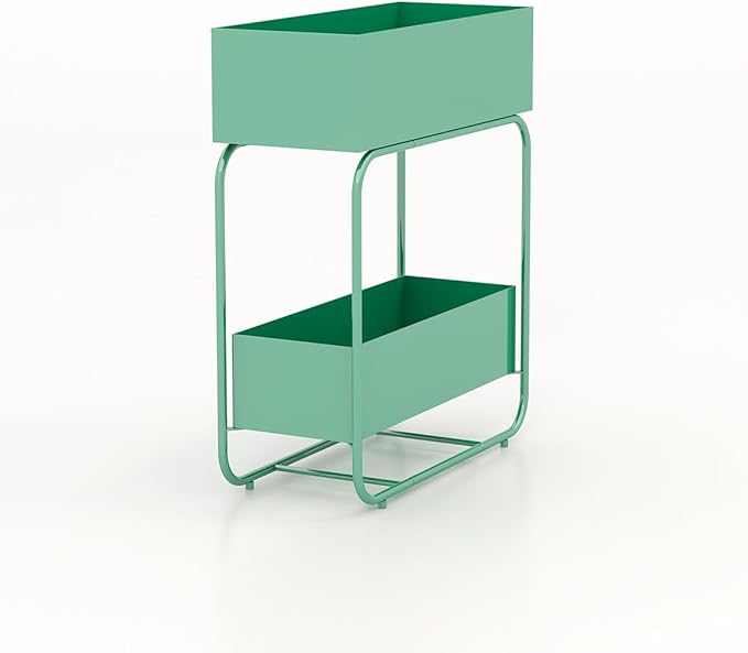 Raised Garden Bed 2 Tier Outdoor Metal Planter Box Plant Stand with Drainage Planter Holder Rack Fruit Vegetables and Flowers Can Be Grown Green