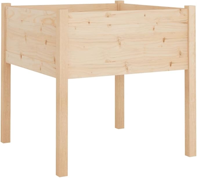 2 pcs Growing Wooden Raised Planter Box with Legs Raised Garden Bed Wood Planter Box Stand for Backyard Patio Balcony Natural 27.6x27.6x27.6 Solid Wood Pine