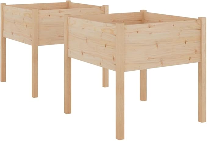 2 pcs Growing Wooden Raised Planter Box with Legs Raised Garden Bed Wood Planter Box Stand for Backyard Patio Balcony Natural 27.6x27.6x27.6 Solid Wood Pine