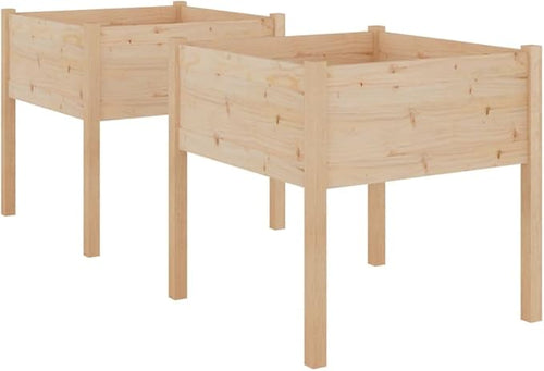 2 pcs Growing Wooden Raised Planter Box with Legs Raised Garden Bed Wood Planter Box Stand for Backyard Patio Balcony Natural 27.6x27.6x27.6 Solid Wood Pine