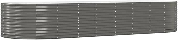 Raised Garden Bed Gray 144.5x55.1x26.8 Powder-Coated Steel Elevated Planter Box for Outdoor Use Large Garden Raised Bed Durable Garden Box for Vegetables Flowers and Herbs