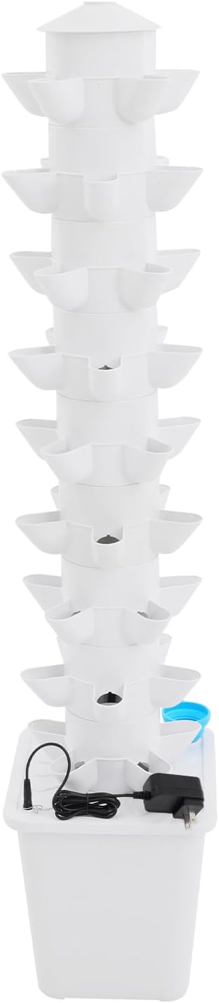 45-Pod Hydroponic Growing Tower 9 Tier Vertical Garden System with Water Pump &amp 5.3Gal Tank Indoor Herb/Vegetable Planter for Home Office