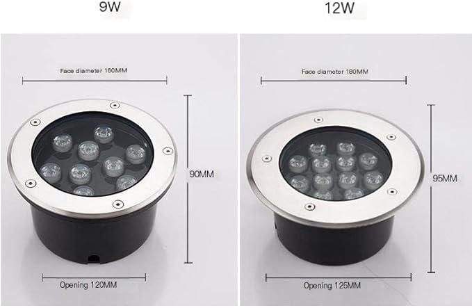 2pcs/lot AC220V/12V 9w/12w LED Round Inground Lamp 304 Stainless Steel Cover Red/Yellow/Blue/Green/Purple Light IP67 Waterproof LED Embedded Spotlight (Size : 9w-AC220V-color Light)