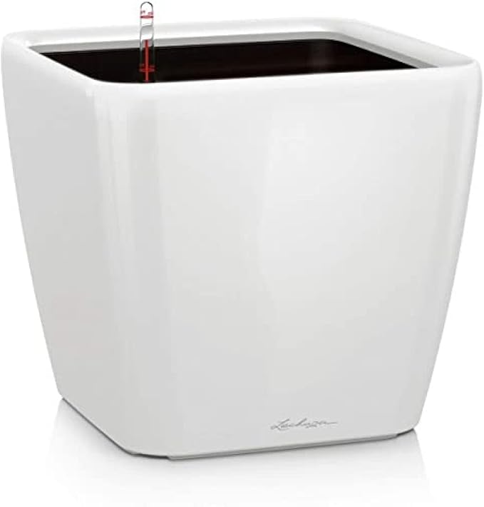 Lechuza Quadro LS 50 Cream White High Gloss Self-Watering Large Square Planter H18.5 L19.7 W19.7 in