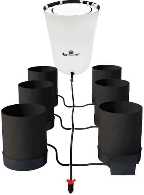 AutoPot 6 Pot GeoPot System with 5 Gallon Fabric Pots - Self-Watering Gravity-Fed Hydroponic System (6Pot with 25 gal PRO Flexi Tank) Indoor Black