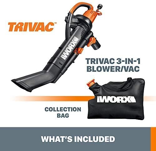 WORX Trivac 3 in 1 Electric Leaf Blower for Lawn Care Leaf Vacuum with 350 CFM &amp 210 MPH Leaf Mulcher with Metal Impeller WG505