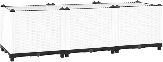 47 White Raised Garden Bed 47.2 x 47.2 x 15.0 in Polypropylene Planter Box with Basketweave Texture Lightweight Outdoor Planter for Patio Balcony Herb &amp Tomato Gardening