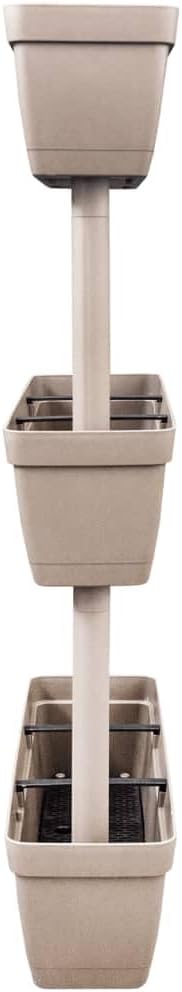 Stackable Garden Planter Set of 3 Taupe 39.4 Inch with Water Reservoir Weatherproof Material for Outdoor Raised Bed Flowers Vegetables Herbs