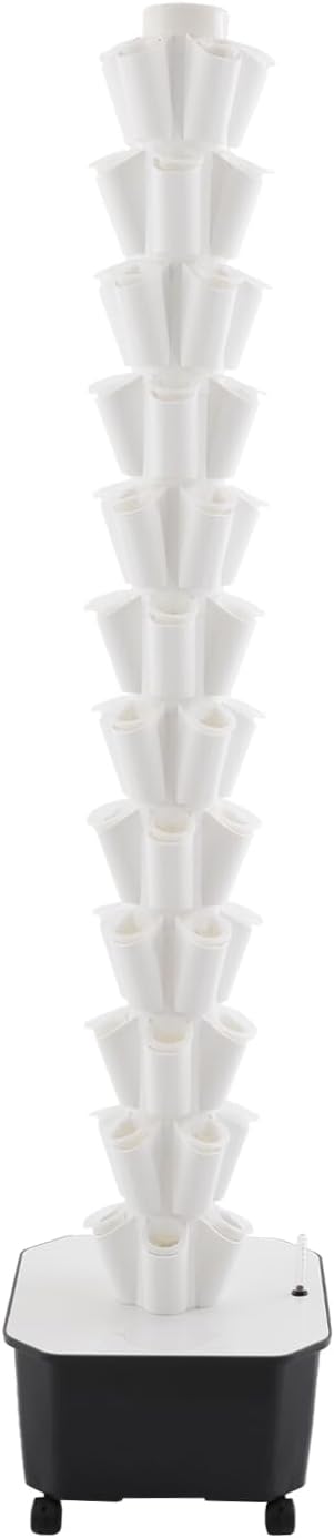 12-Tier Hydroponic Growing Tower 60-Plant Indoor Gardening System w/Automatic Water Circulation Vertical Aeroponic Tower Garden for Herbs Vegetables Fruits (White 60-Plants)