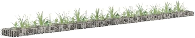 Gabion Raised Bed Silver Galvanized Steel 177.2x11.8x3.9 inch Large Sturdy Rectangular Planter for Outdoor Plants Gardening