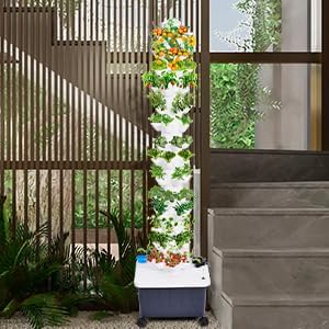 Hydroponic Tower Growing System 14 Layer 70 Pods Hydroponic Grow Tower Kit with Water Pump and Movable Water Tank Modulars Indoor/Outdoor for Vegetable Strawberries Lettuce