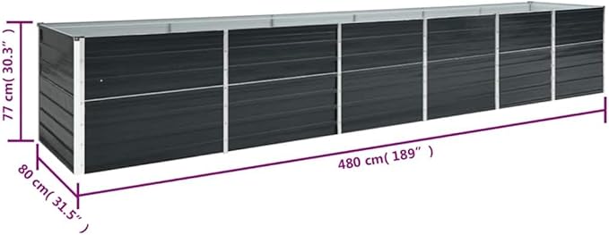 Garden Raised Bed Raised Flower Bed Garden beds Outdoor Gardening Box Patio planters Suitable for Courtyard Orchard Nursery Corridor Galvanized Steel 189x31.5x30.3 Anthracite