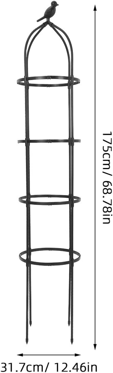 Metal Garden Trellis Obelisk for Climbing Plants Outdoor Bird Design Plant Support 31.7cm Diameter 175cm Height Heavy Duty Iron Frame for Patio and Garden Decor
