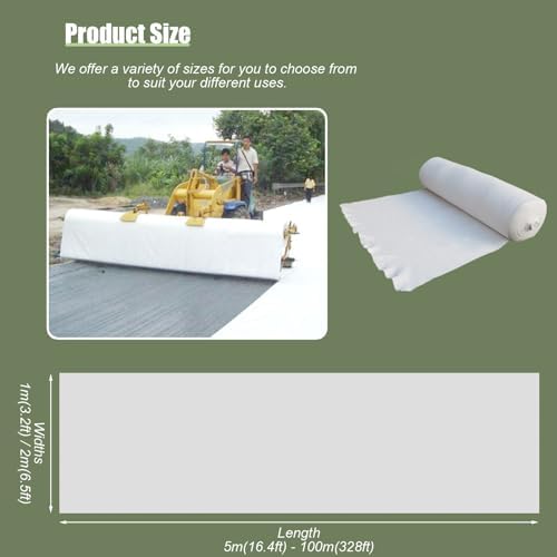Commercial Grade Driveway Fabric with Securing Pegs White Landscape Weed Barrier for Vegetable Gardens &amp Flower Beds Durable Ground Cover &amp Drainage Fabric (3.3ft x 16.4ft)