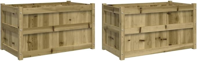 Garden Planter Set of 2 Brown Vacuum Pressure Treated Pinewood 35.4x35.4x19.7 Inch Rectangular Raised Garden Beds Outdoor for Flowers Herbs Vegetables