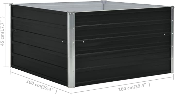Raised Garden Planter Raised bedsGalvanized PlanterFlower BedTroughMetal PlanterRaised Garden BedBed 39.4x39.4x17.7 Galvanized Steel Anthracite