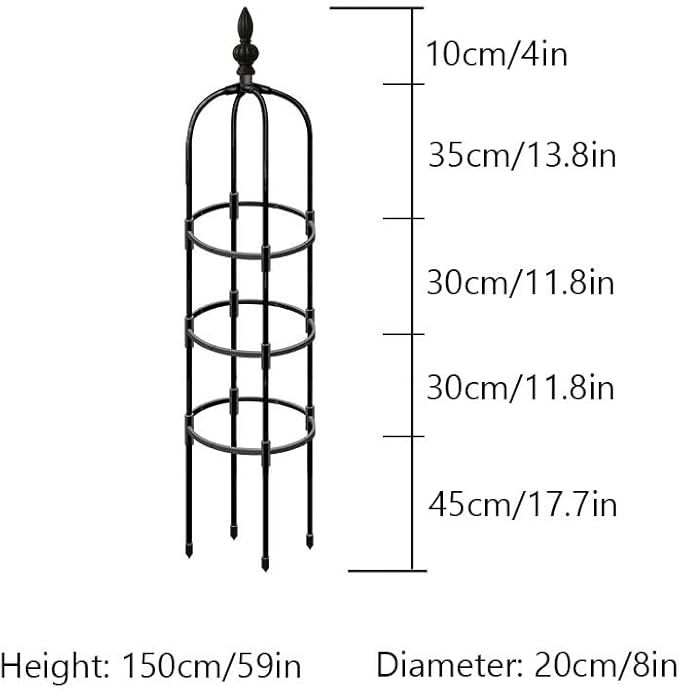RADAAB Obelisk Garden Trellis Sturdy Metalobelisk Trellis 35.5 47.3 59 71 82.7 High Plant Support for Climbing Vines and Flowers Stands (Black) (Size : 8/20cm Dia. x 59/150cm H)