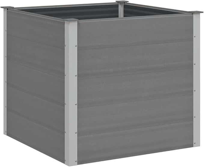 vidaXL Gray Garden Raised Bed WPC 39.4x39.4x35.8 - Durable Weather Wood-Plastic Composite Easy Assembly for DIY Gardening