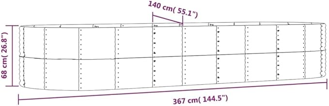 Raised Garden Bed Gray 144.5x55.1x26.8 Powder-Coated Steel Elevated Planter Box for Outdoor Use Large Garden Raised Bed Durable Garden Box for Vegetables Flowers and Herbs