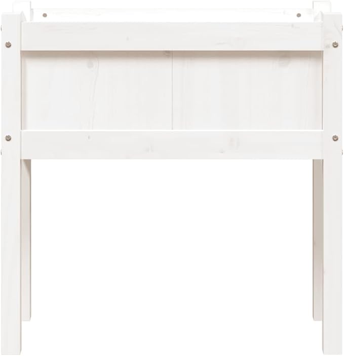White Solid Pine Wood Garden Planter Rectangular Decorative Inlays 27.6 x 12.2 x 9.6 Inch Capacity Outdoor Raised Garden Bed for Patio Balcony Gardening