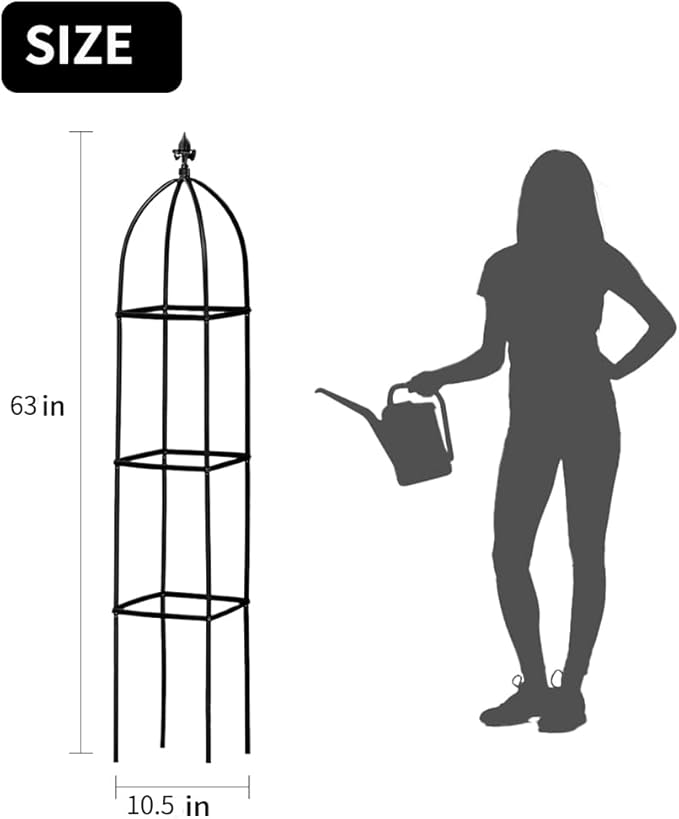 Garden Trellis for Climbing Plants Outdoor - Powder-Coated Steel 63 Metal Trellis Towering Plant Support - Heavy Duty Obelisk Trellis for Climbing Vine Vegetables &amp FlowersDeep Green