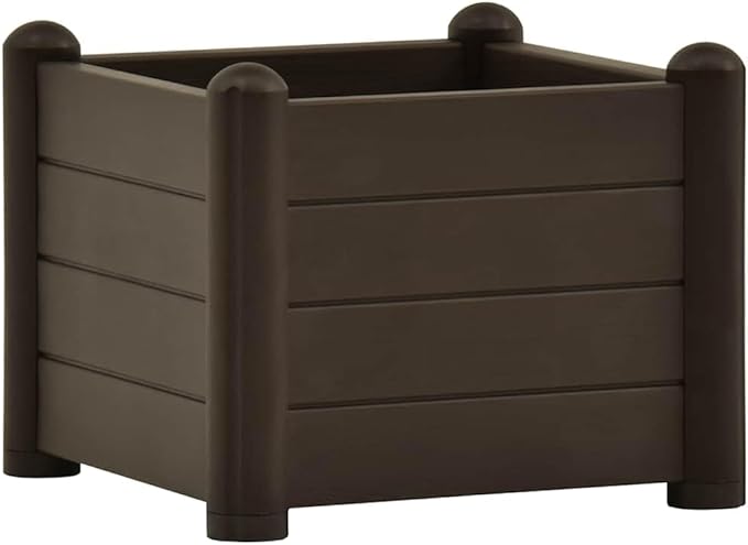 Square 16.9 in Mocha Raised Garden Bed for Herbs Veggies and Flowers Matte Polypropylene Planter Box Weatherproof for Patio Balcony Indoor Outdoor Use