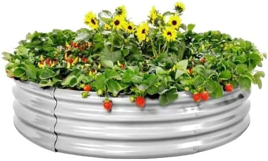 Galvanized Steel Fire Ring Round Metal Garden Planter Silver Raised Bed 24-Inch Diameter