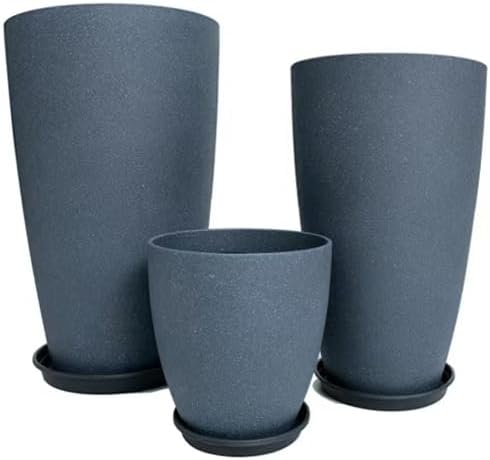 24/21/11 Inch Tall Planter Pots Garden Plastic Planters - Set of 3 for Indoor &amp Outdoor Use - Decorative Lightweight Flower Pots (Dark Grey)