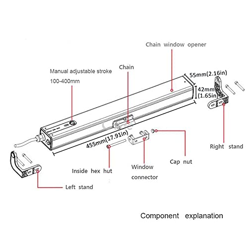 Olideauto Electric Awning Window Opener Swing Opening with Remote Control Travelling Distance is Adjustable
