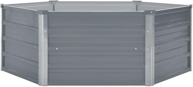 vidaXL Raised Garden Bed - Durable and Robust Galvanized Steel Structure Spacious Multi Plant Holder with Safety Edge Fold Easy Assembly Stylish Hexagon Design Ideal for Indoor &amp Outdoor Gard.