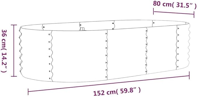 YAFF Modern Oval Raised Garden Bed Anthracite Powder-Coated Steel Planter Box for Vegetables &amp Flowers 59.8 Large Outdoor Planters for Balcony Patio Small Space Gardening