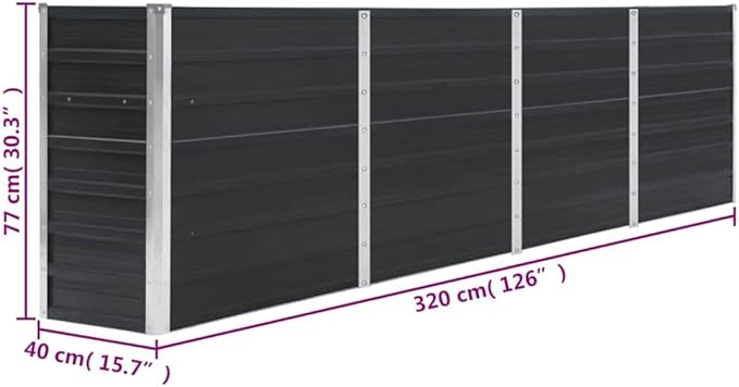 vidaXL Garden Raised Bed Galvanized Steel Planter Anthracite 126x15.7x30.3