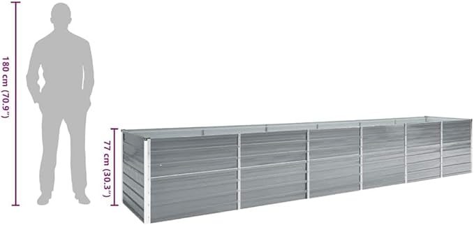 Galvanized Steel Raised Garden Bed 189 x 31.5 x 30.3 in Large Outdoor Planter Box Grey Durable Rectangular Elevated Garden Bed for Backyard Patio Balcony
