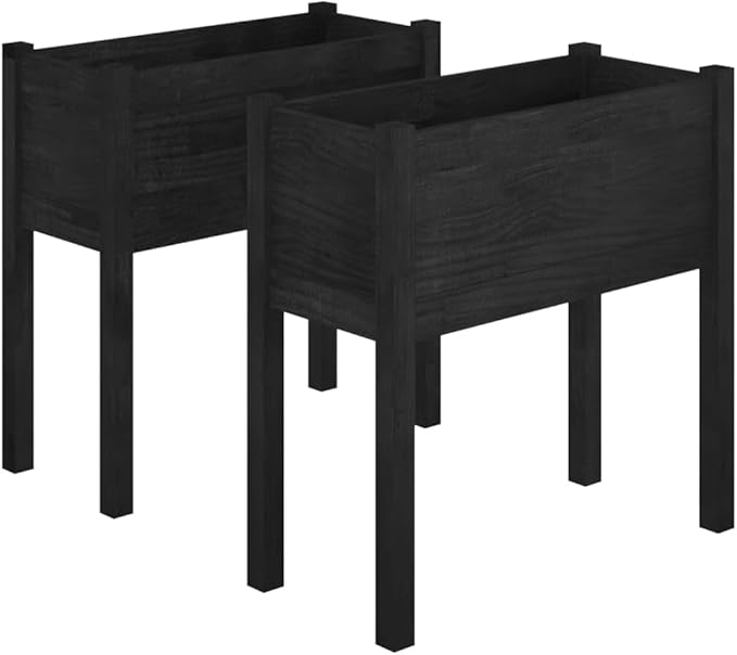 2pcs Wooden Garden Planter Box Stand with Legs Outdoor Raised Garden Bed Garden Yard Wood Box for Vegetables Flowers Herbs Black 27.6x12.2x27.6 Solid Wood Pine
