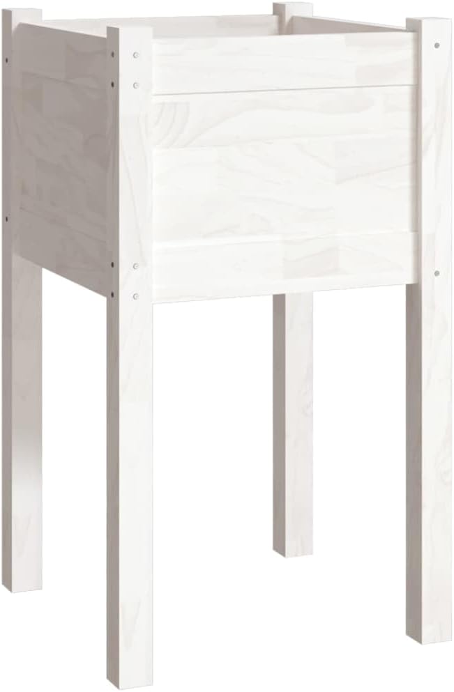 2pcs Wooden Garden Planter Box Stand with Legs Outdoor Raised Garden Bed Garden Yard Wood Box for Vegetables Flowers Herbs White 15.7x15.7x27.6 Solid Wood Pine