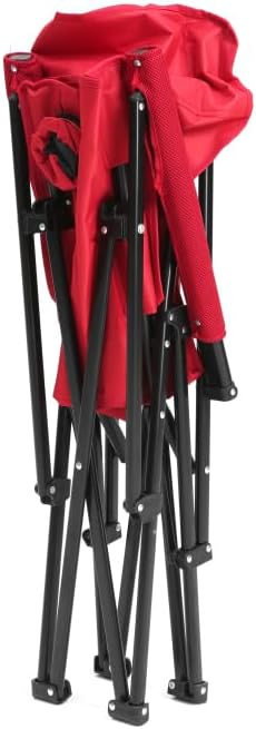 High Back Heavy Duty Lawn Chair Support 250LBS Portable Collapsible Chair with Cup Holder (Red + Steel)