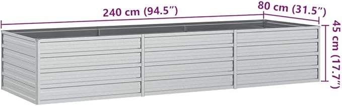 Garden Raised Bed Silver Galvanized Steel Large 94.5x31.5x17.7 Inch Outdoor Planter for Vegetables Herbs Flowers