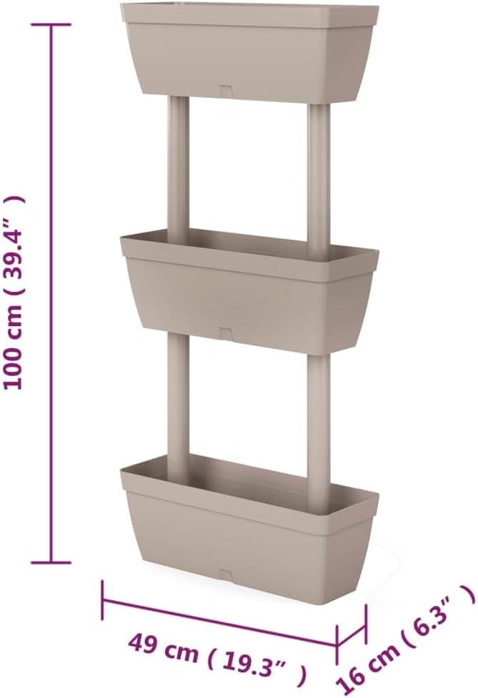 Stackable Garden Planter Set of 3 Taupe 39.4 Inch with Water Reservoir Weatherproof Material for Outdoor Raised Bed Flowers Vegetables Herbs
