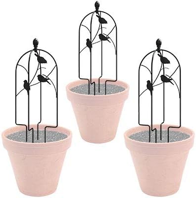 Panacea 84492 Perching Birds Folding Pot Trellises – Pack of 3 24 H Black Metal Trellis with Bird Design – Folding Adjustable Domed Plant Supports for Small Potted Plants Flowers &amp Climbing Vi
