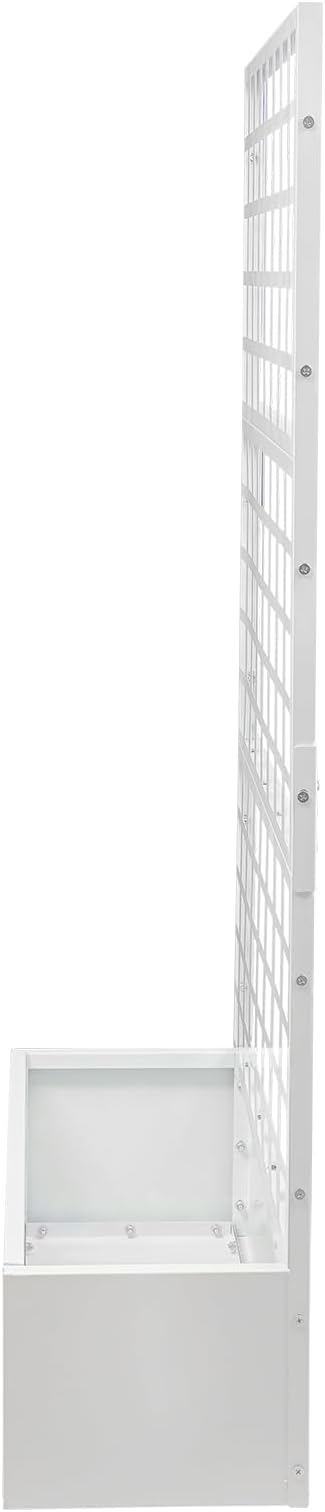Metal Planter with Trellis Planter Box with with Privacy Screen Outdoor Raised Garden Bed for Climbing Plants Vegetable Vines (White)