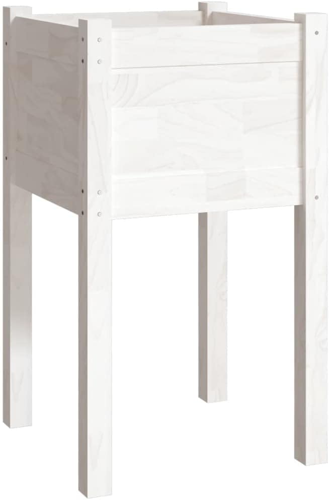 White Solid Pinewood Planter Square Garden Bed Outdoor Tall Raised Planter Box for Patio 15.7x15.7x27.6 Inch